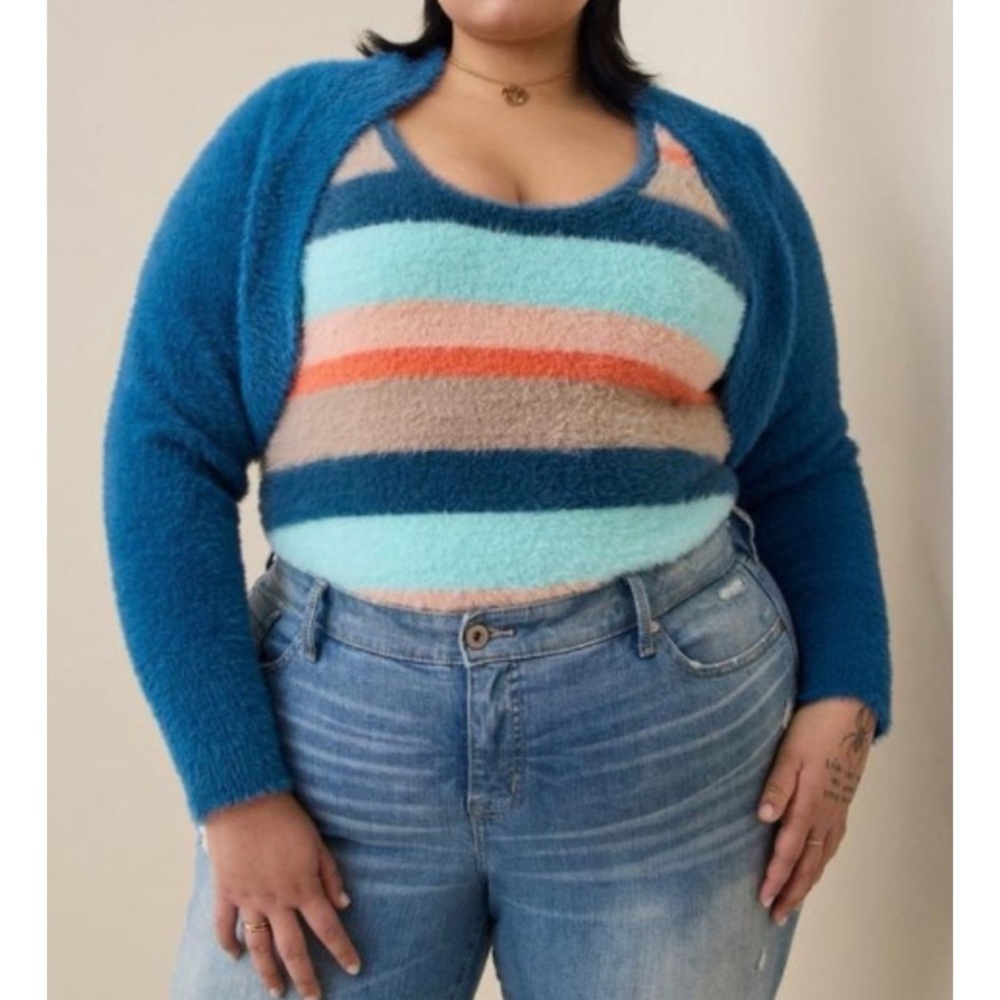🆕 Blue Fuzzy Eyelash Shrug Cardigan Sweater 3 3X 22 24 NWT Torrid New!
